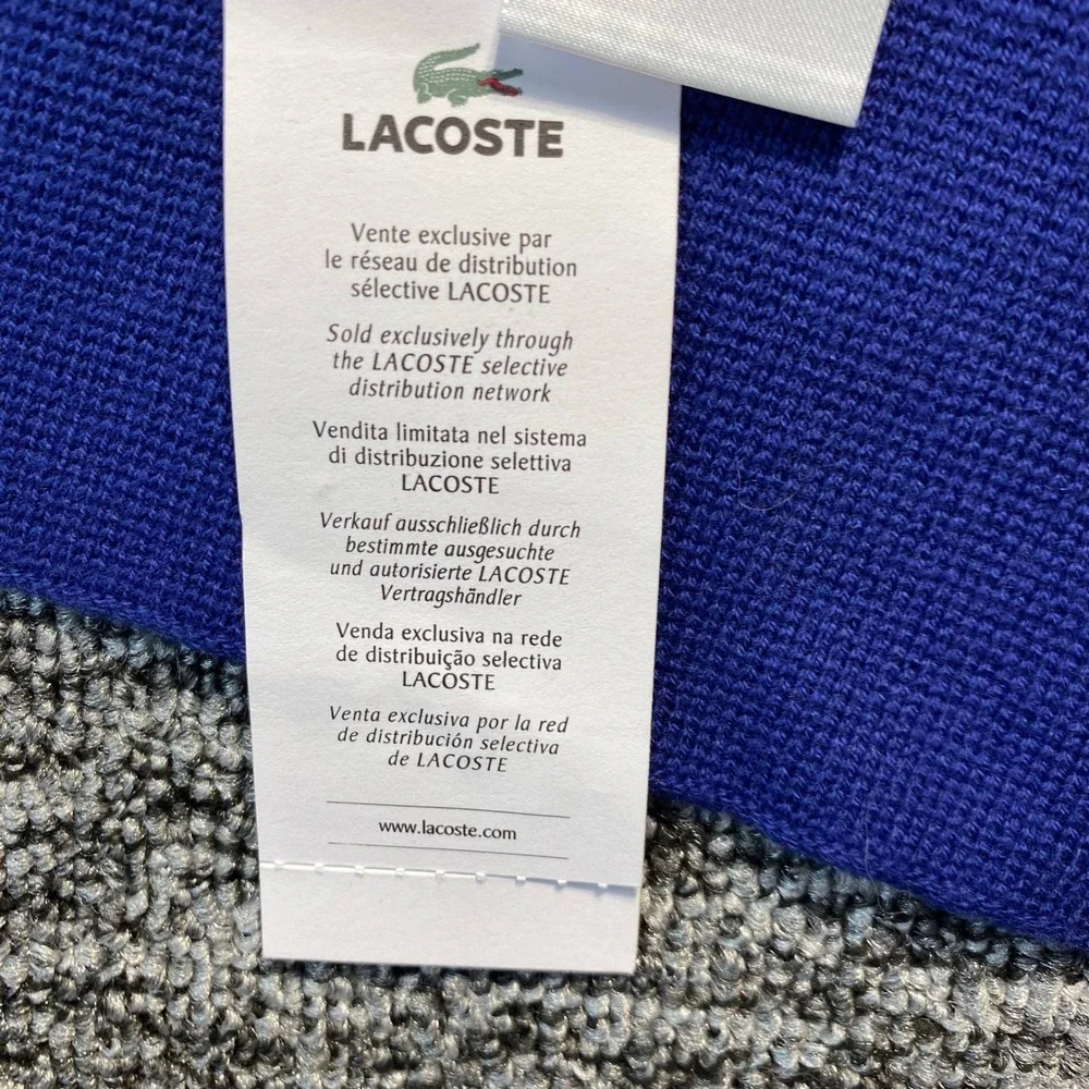 Lacoste NWT Cotton Wool Blend Striped Knit Scarf Blue Multicolor One Size